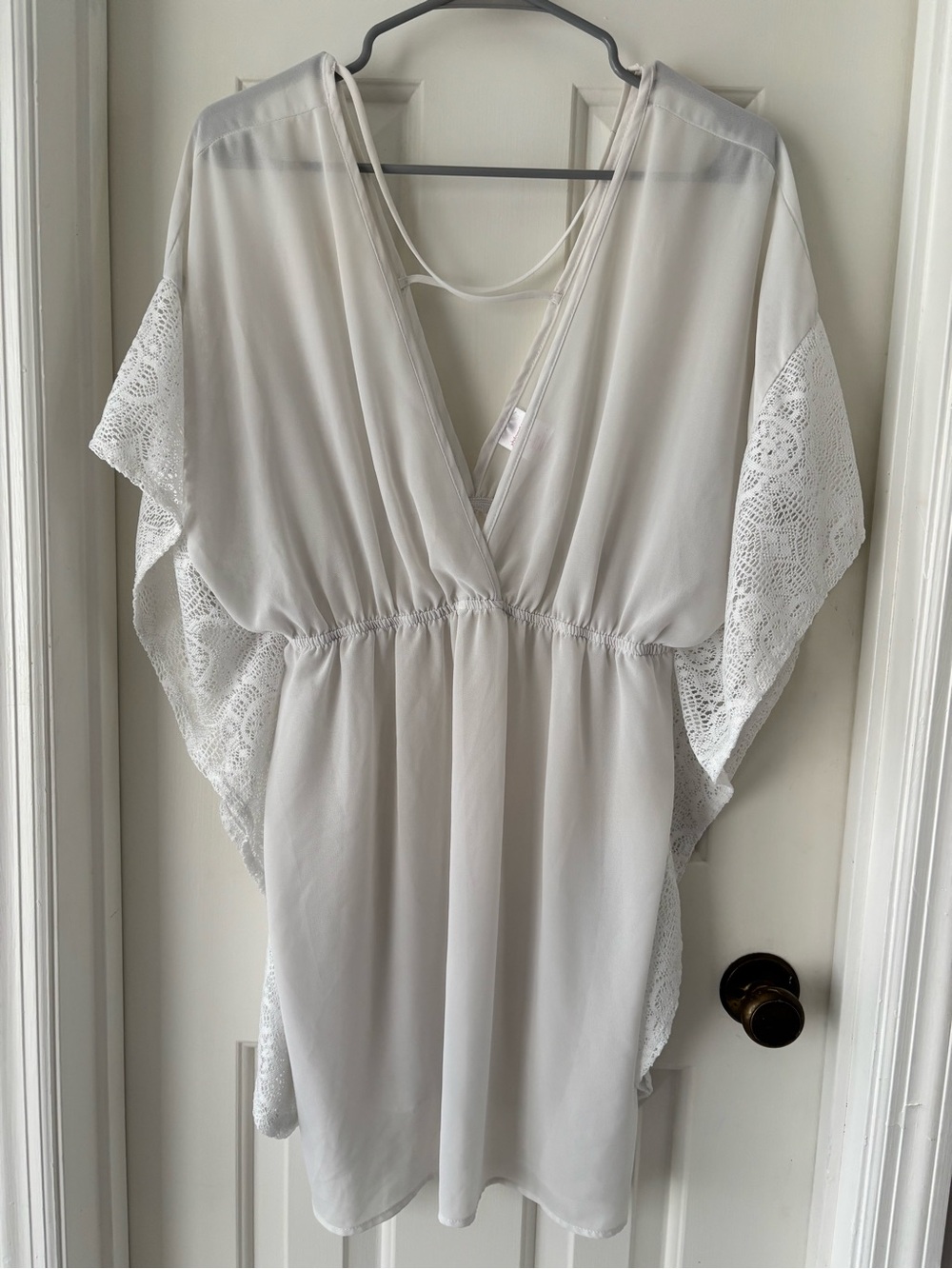 Lightweight White Crochet Details Tunic Swim Coverup